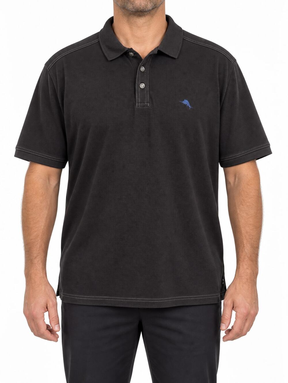 Tommy Bahama Men's 2XL XXL Black Contrast Stitch Polo Shirt Big & Tall Preppy